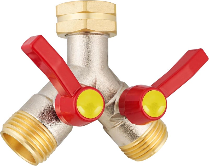 DINGBAI Hose Splitter 2 Way, Brass High Flow Garden Hose Splitter Heavy Duty, Hose Connector, Water Spigot Splitter, Full Flow Faucet Splitters with shutoff, 3/4” GHT Inlet - Image 1